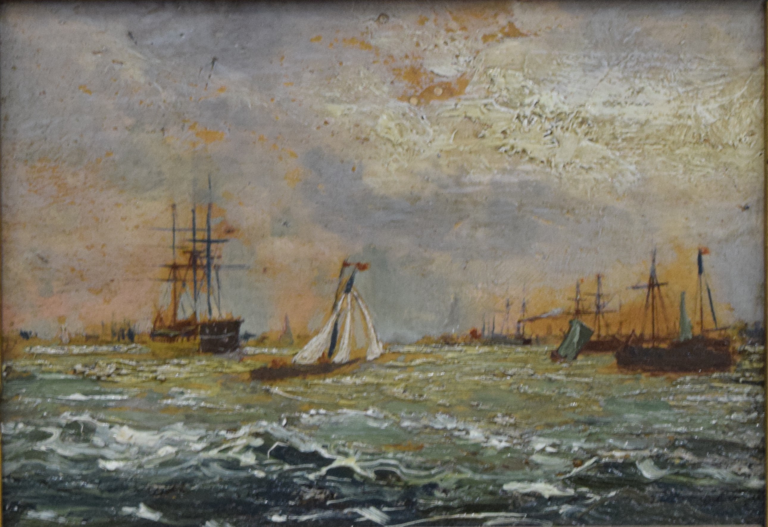 A 19th century oil on board, Marine Scene, - Image 2 of 4
