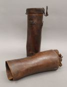 A WWI officer's leather map case together with officer's spats. The former 35 cm high.