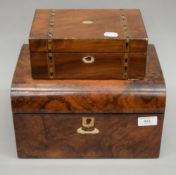 A walnut travelling box with silver plate fitments (30 cm wide),