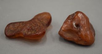 Two pieces of natural amber. 67.3 grammes.