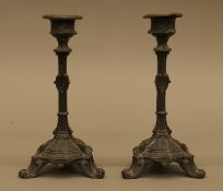 A pair of 19th century candlesticks. 19 cm high.