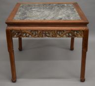 A Chinese square table with marble inset top. 93.5 cm wide.