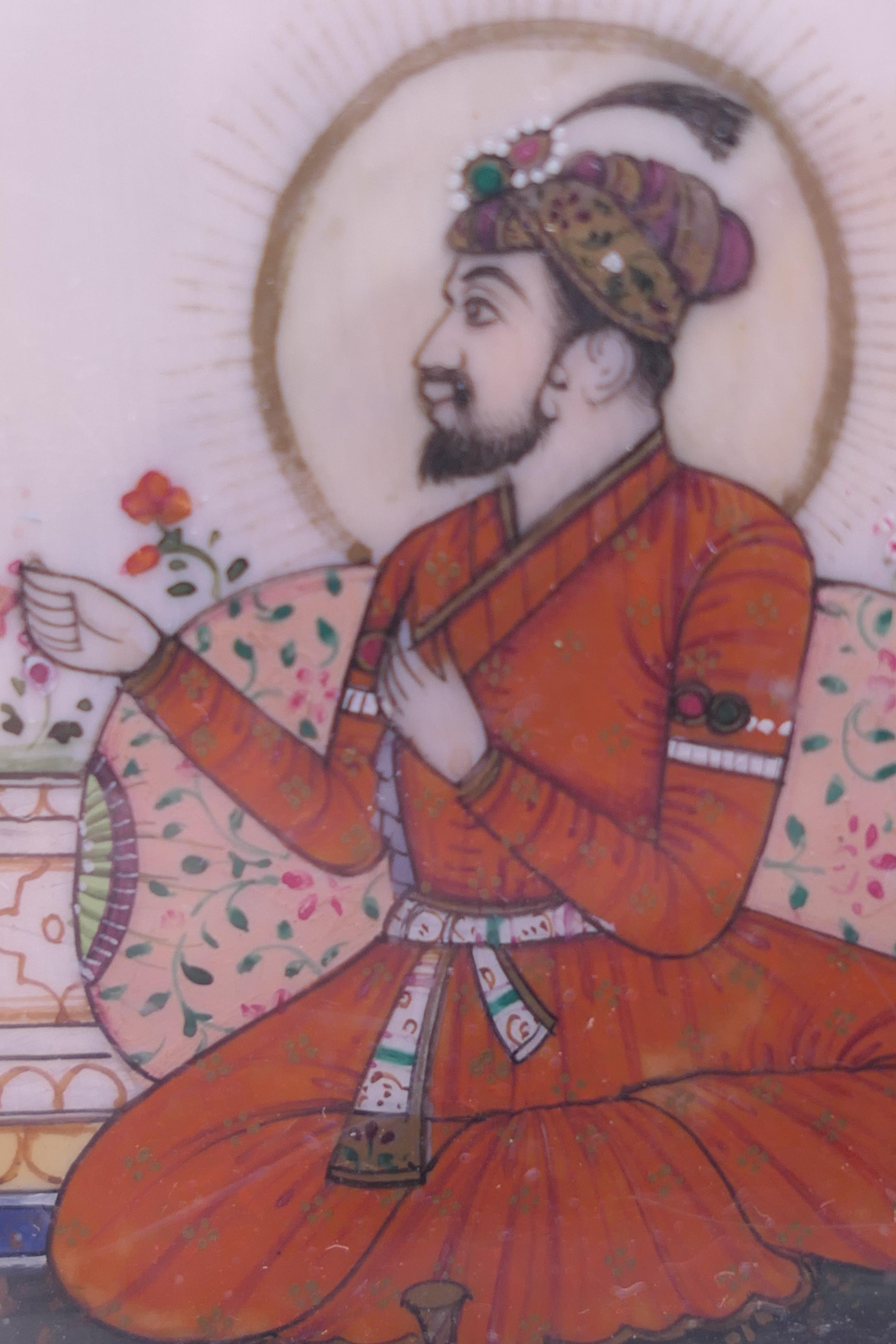 A late 19th/early 20th century Indian portrait miniature on ivory of Shah Jahan, - Image 2 of 7