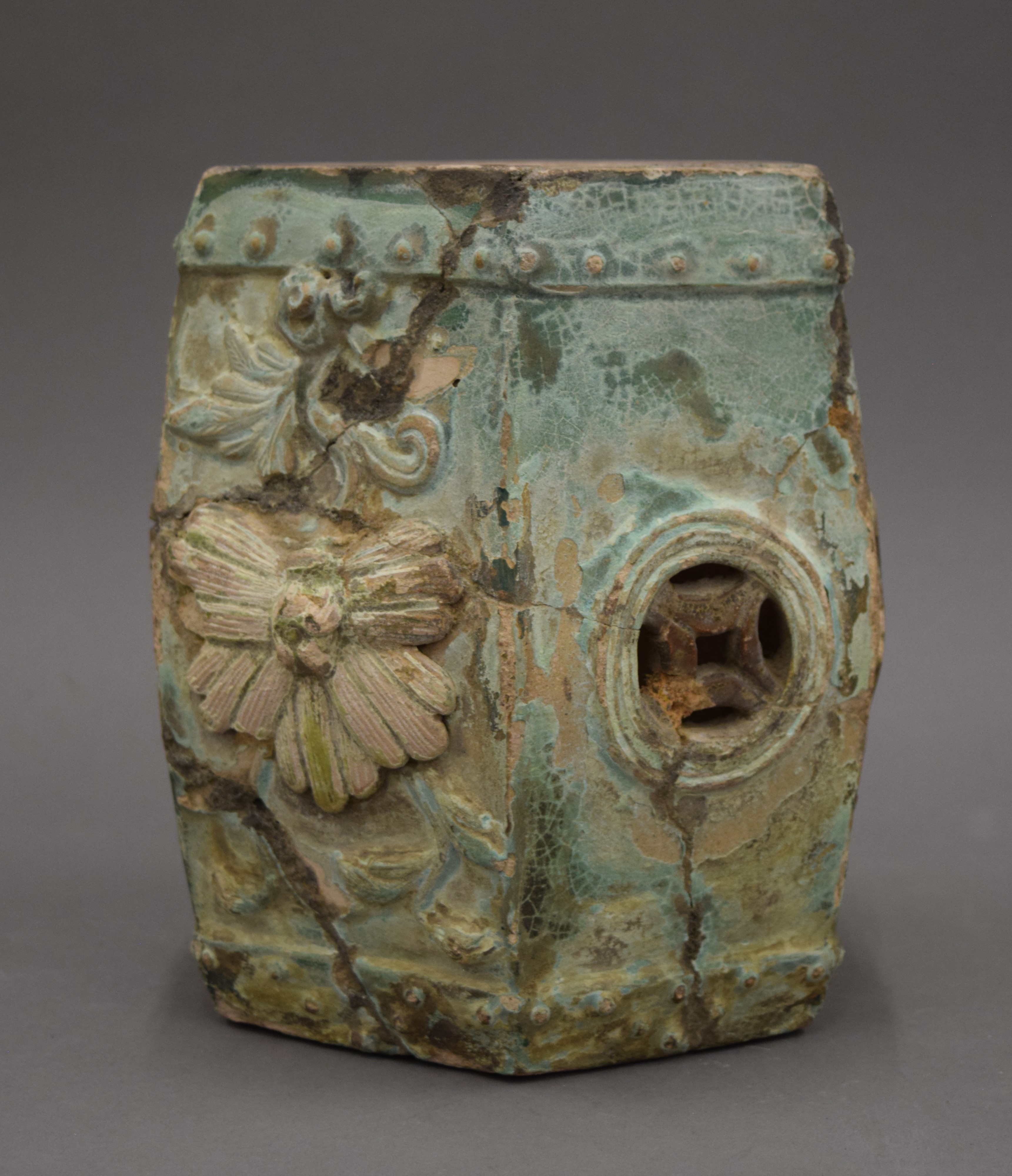 A Chinese Ming Dynasty miniature pottery barrel seat. 20.5 cm high. - Image 2 of 6