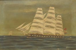 ENGLISH SCHOOL (19TH CENTURY), A Three Masted Ship The Buckinghamshire, oil on canvas, framed.