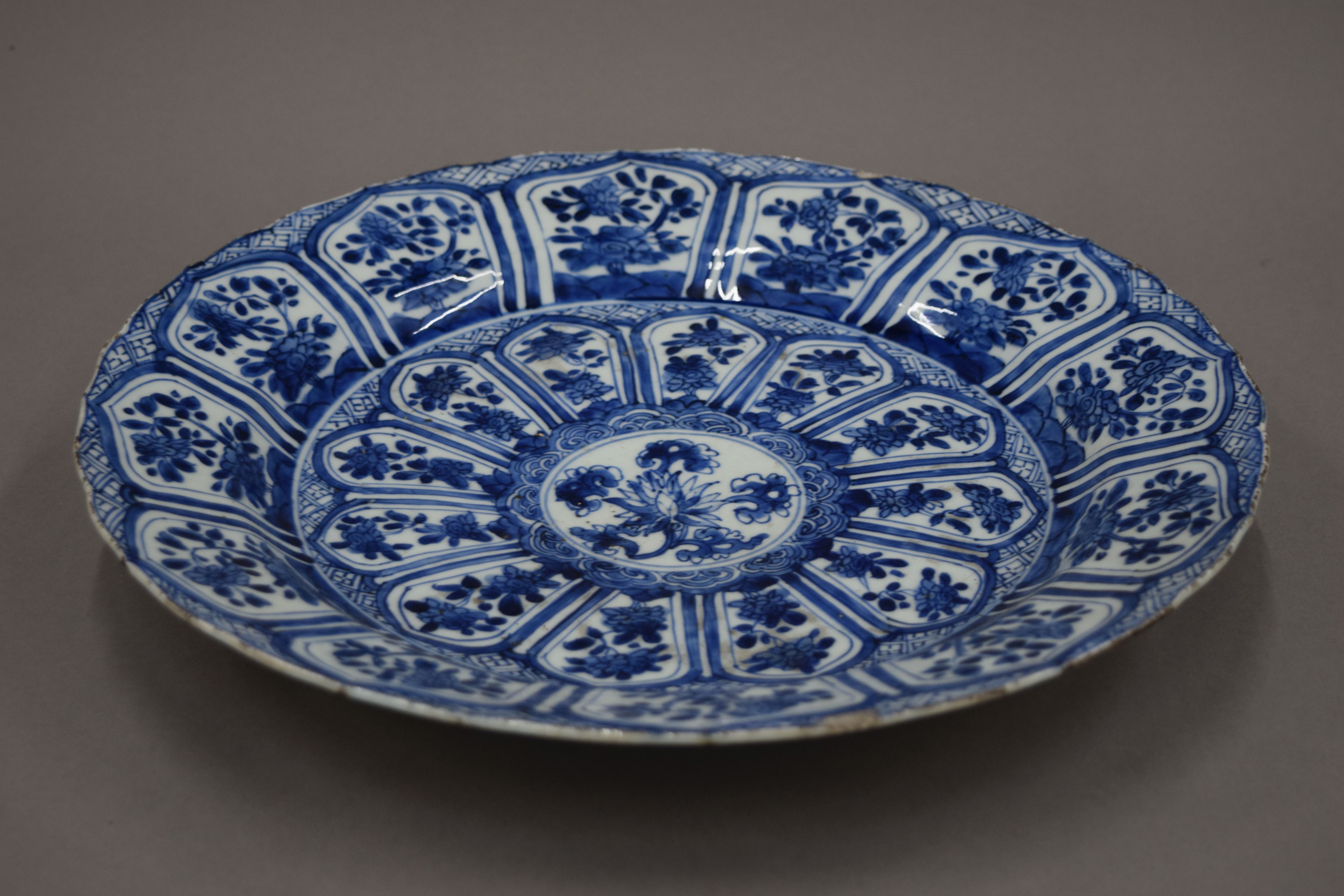 A 19th century Chinese blue and white porcelain plate. 35 cm diameter.