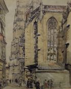 St Stefan Cathedral Wein, watercolour, indistinctly signed and titled, framed. 37.5 x 46.5 cm.