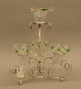 A silver plate and glass epergne.