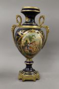 A gilt mounted Sevres style painted porcelain vase. 40 cm high.