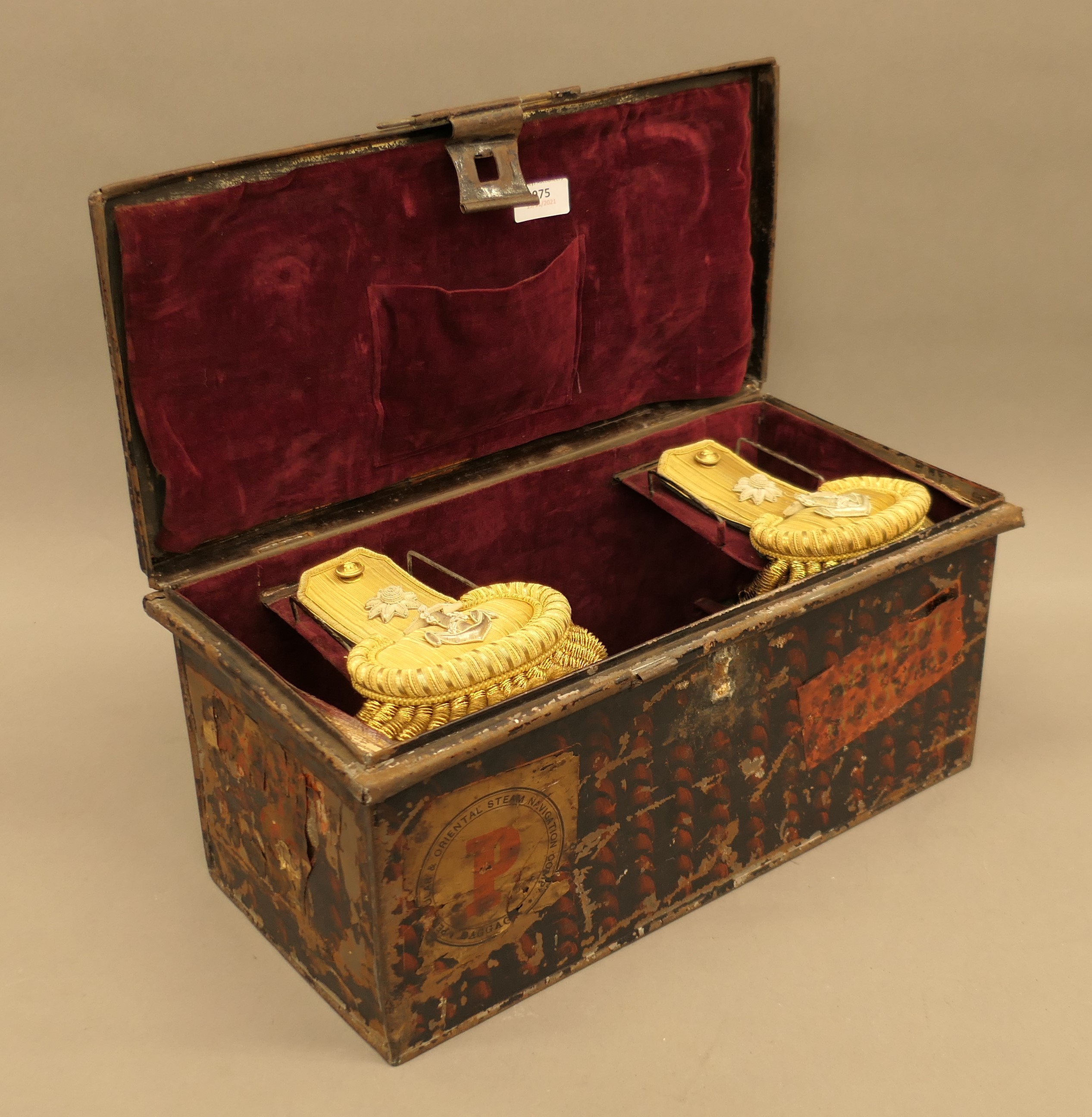 A Royal Navy toleware hat and epaulette box, - Image 6 of 8