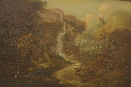 CONTINENTAL SCHOOL (18th century), Figures Before a Waterfall, oil on panel,