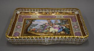 A 19th century Vienna painted porcelain tray. 37 cm wide.