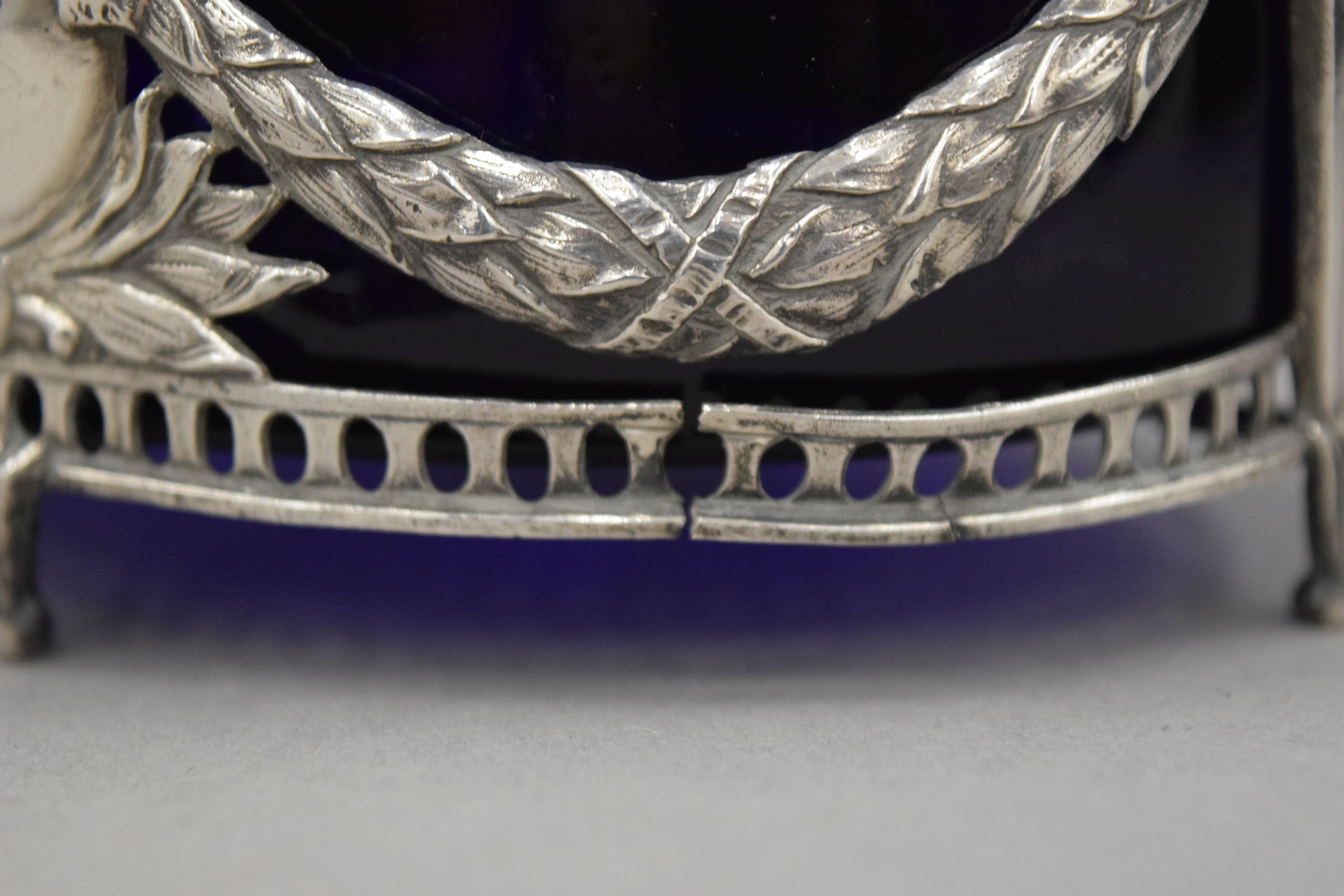 A 19th century Continental silver master salt with blue glass liner, - Image 7 of 8