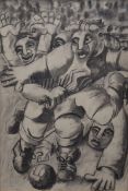 In the Style of BERYL COOK, Football Match, charcoal on paper, framed. 53.5 x 79 cm.