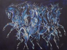 JACQUIE JONES (20th/21st century) British, Prancing Horses, oil and glitter on canvas, signed,