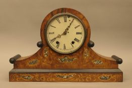 A 19th century inlaid walnut mantle clock. 47 cm wide.