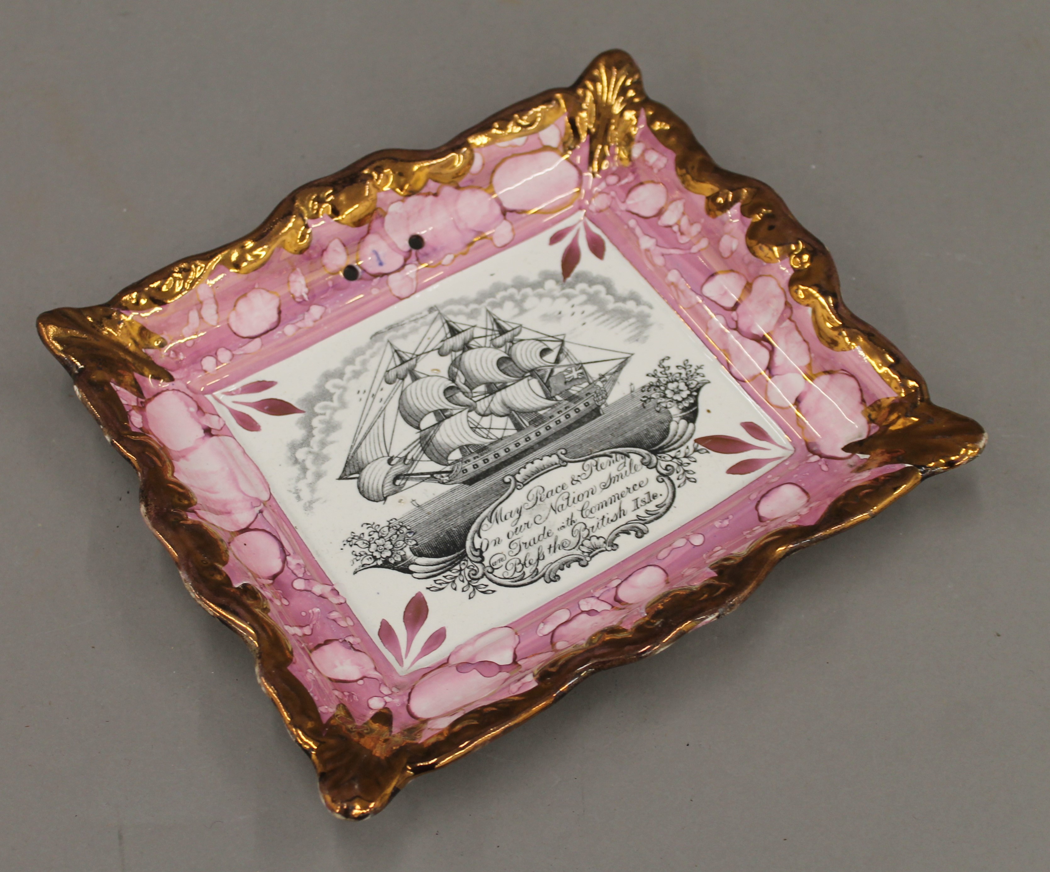 A Victorian Sunderland lustre wall plaque. 21.5 cm wide. - Image 2 of 3
