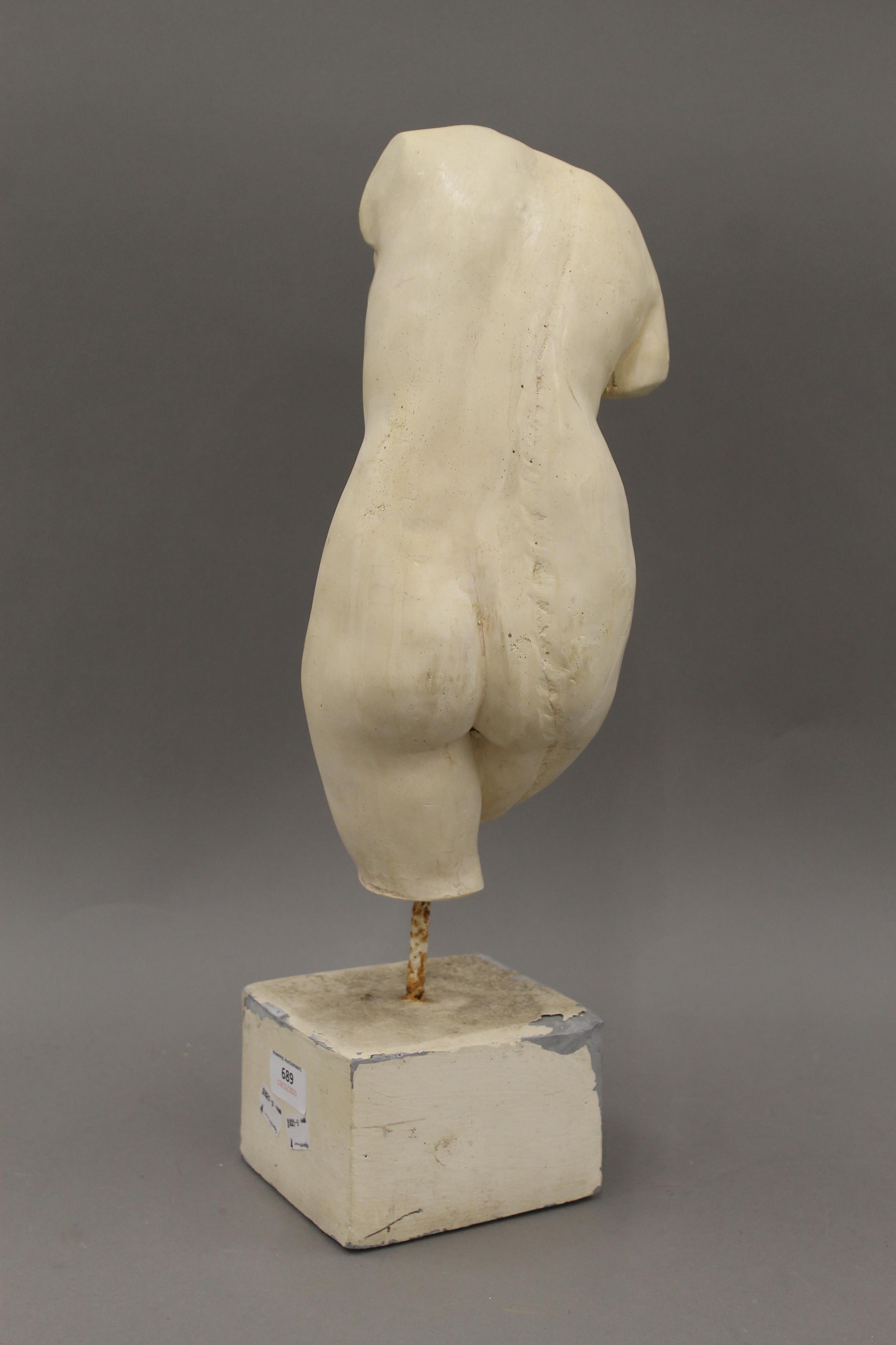 A plaster model of a female torso mounted on a display plinth. 49 cm high. - Image 3 of 3