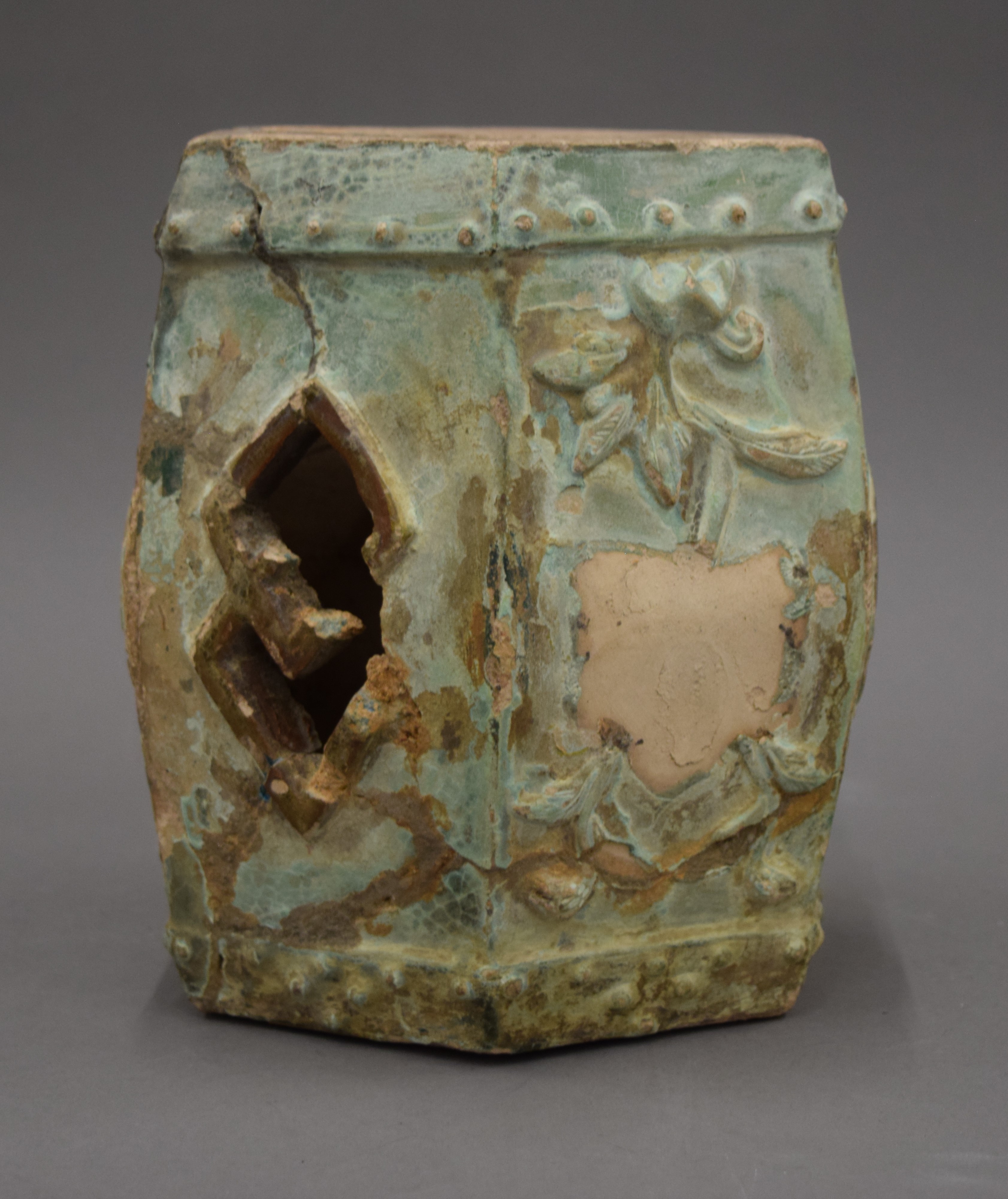 A Chinese Ming Dynasty miniature pottery barrel seat. 20.5 cm high. - Image 3 of 6