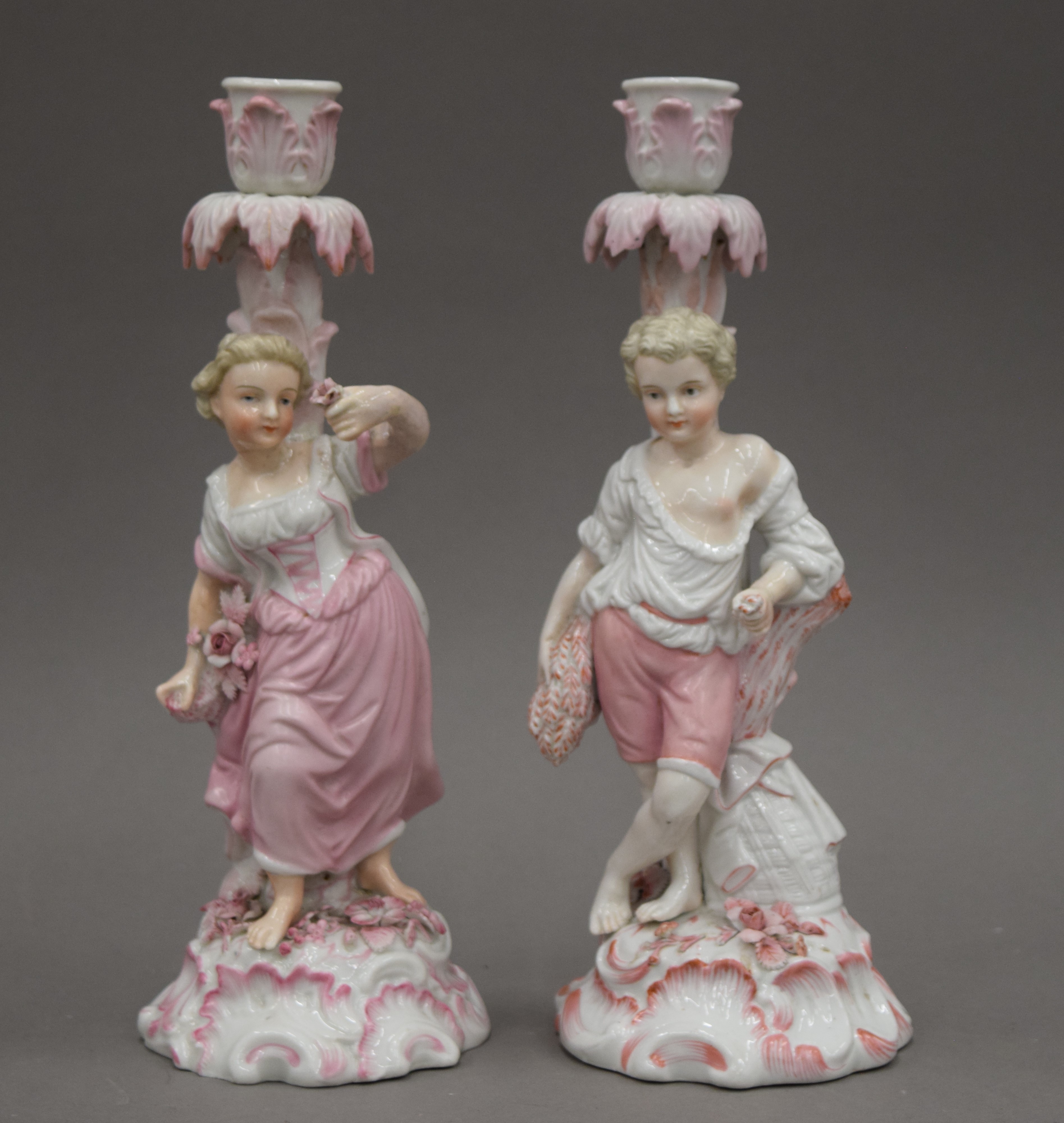 A pair of Continental porcelain figures together with a pair of 19th century candlesticks of - Image 2 of 14