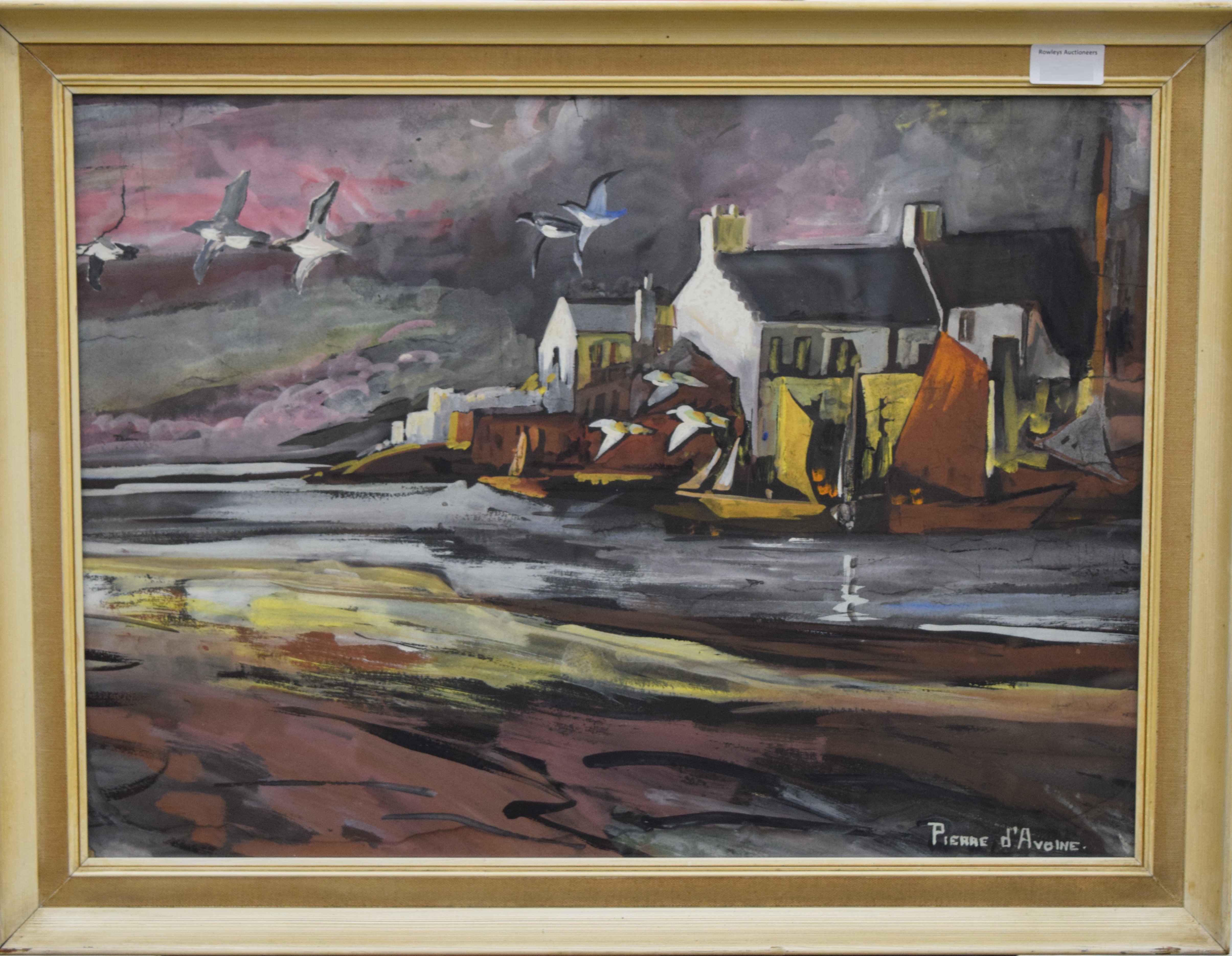 PIERRE D'AVOINE, Coastal Views with Seagulls, watercolour and bodycolour, framed and glazed. - Image 2 of 3