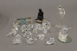 A collection of crystal glass animal ornaments, some Swarovski.