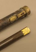 A rare Herbert Holt snooker billiard cue and Burroughs Watts cue case with brass fittings.