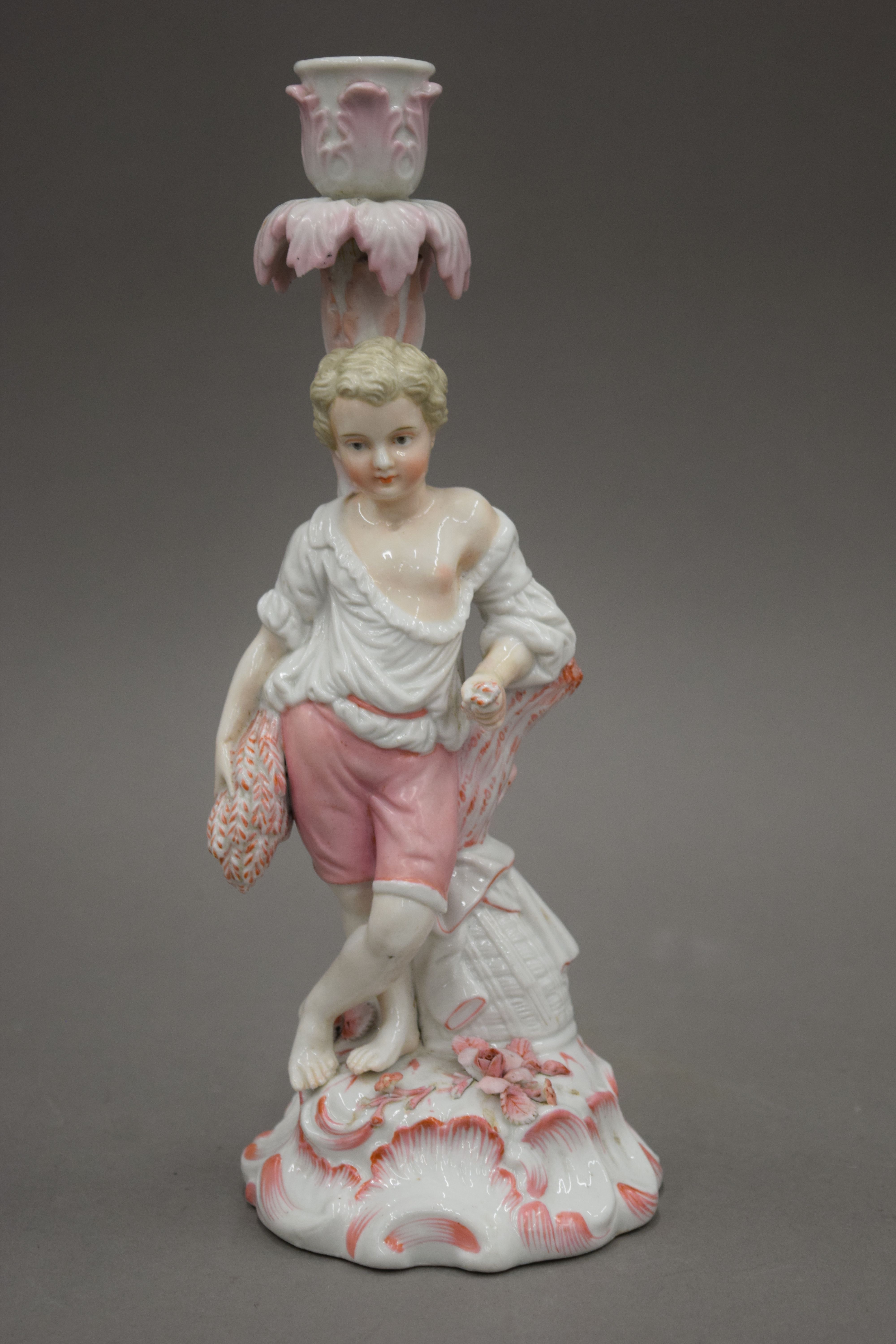 A pair of Continental porcelain figures together with a pair of 19th century candlesticks of - Image 5 of 14