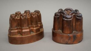 Two Victorian copper jelly moulds. The largest 16 cm wide.