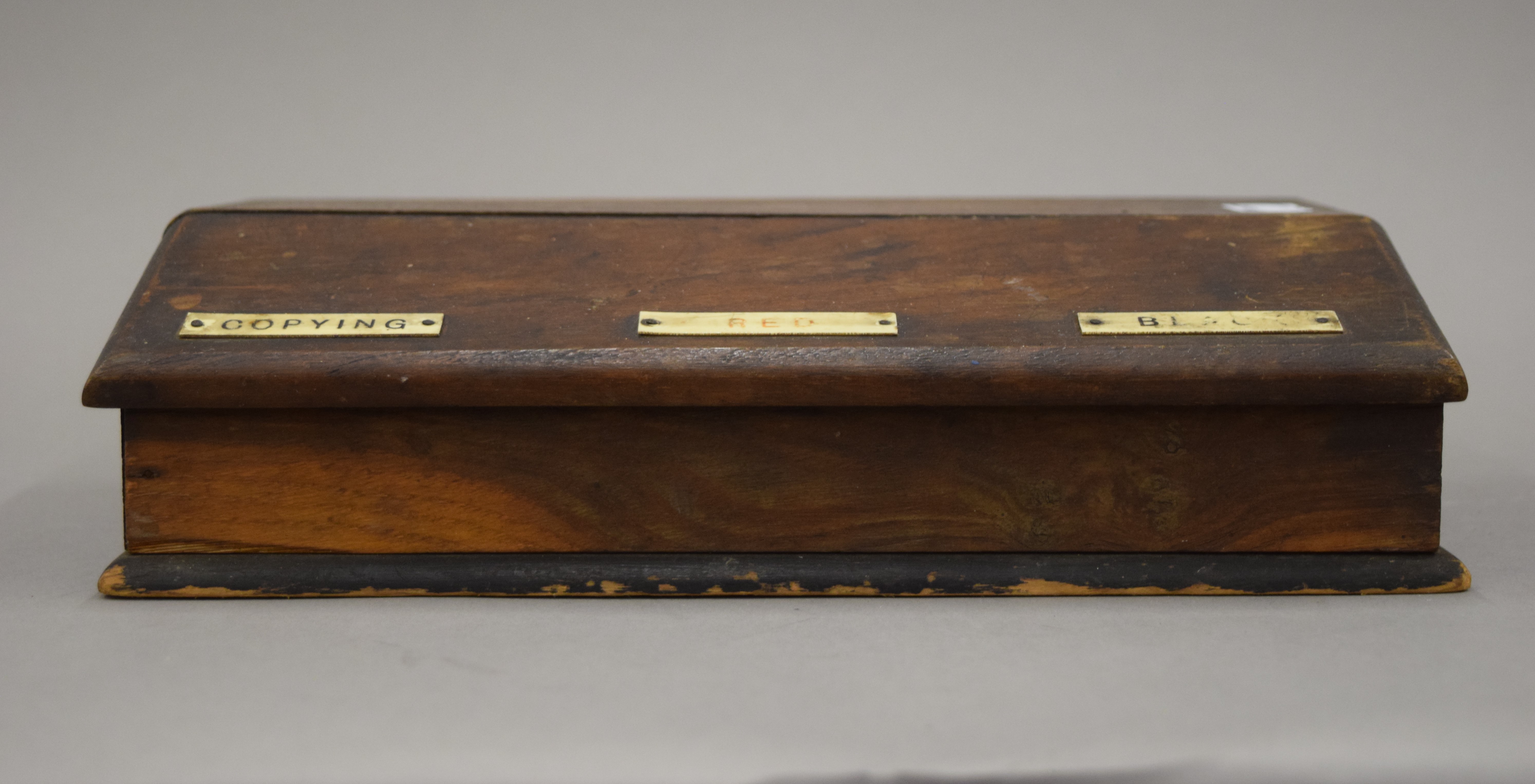 A vintage oak clerk's box with sloping lid and three labels together with an antique Oriental - Image 3 of 9
