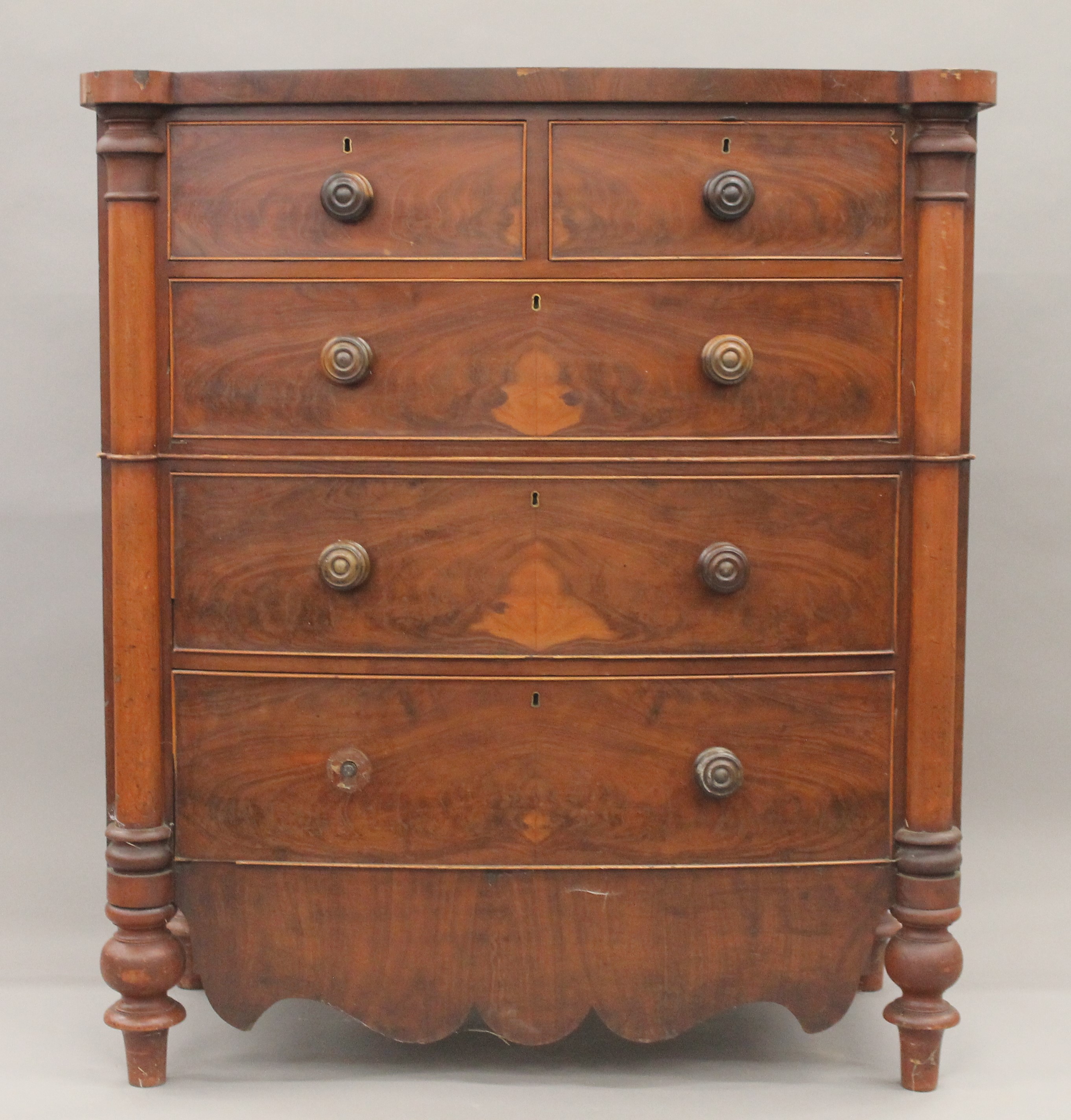 A Victorian mahogany bowfront chest of drawers. 107 cm wide. - Image 2 of 11