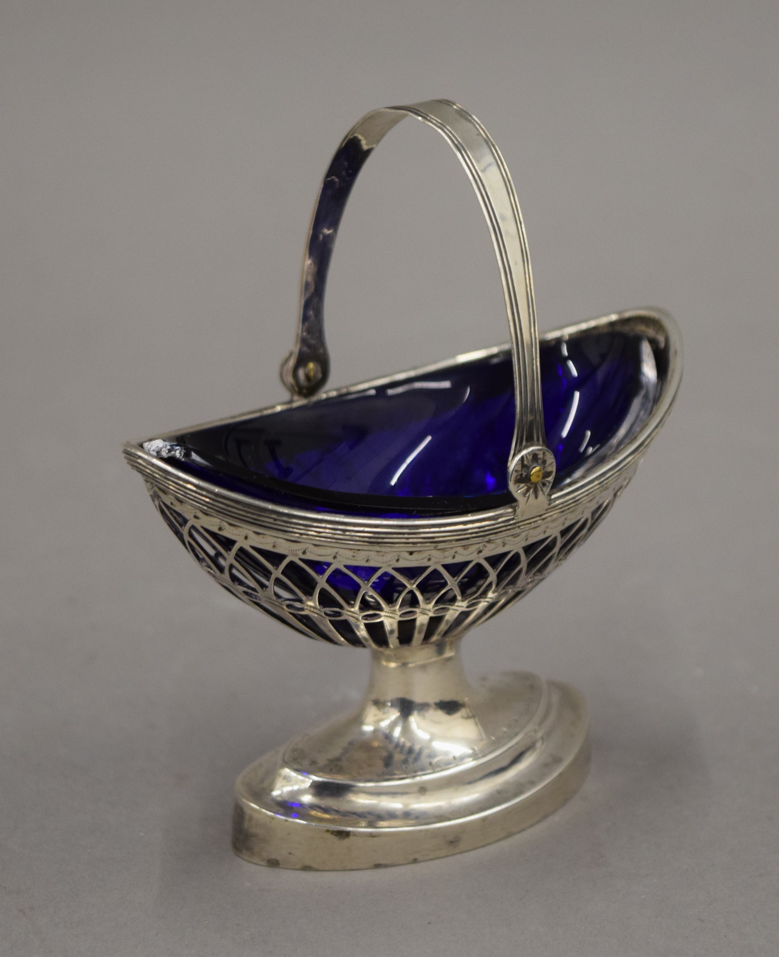 A 19th century Continental silver master salt with blue glass liner, - Image 3 of 8