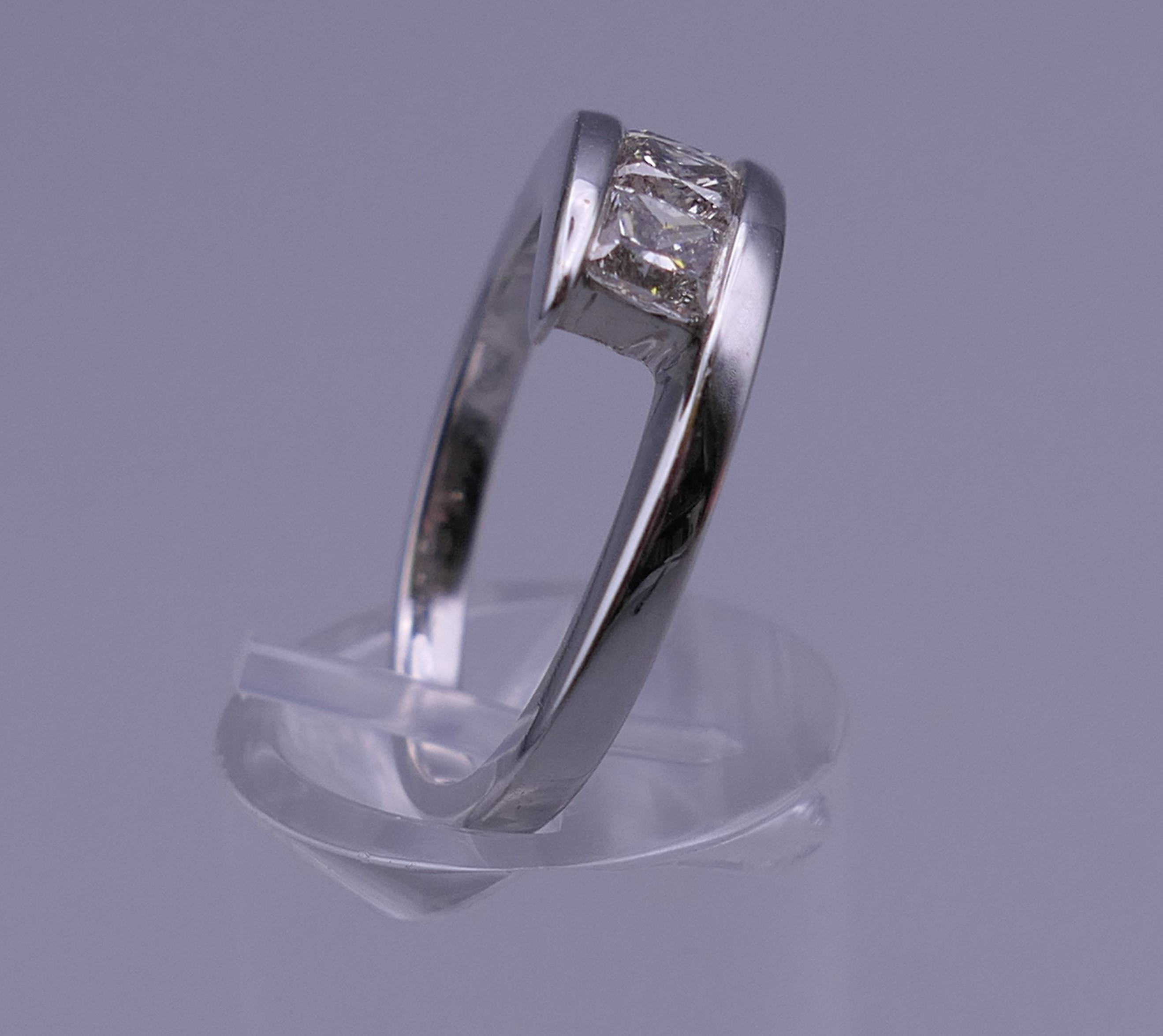 An 18 ct white gold square cut diamond three stone ring. Approximately 1.06 carats of diamond. - Image 3 of 7