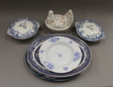 A quantity of various porcelain, including a chicken tureen.