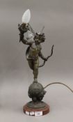 A 19th century French spelter lamp formed as a cherub. 47 cm high.