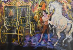 JACQUIE JONES (20th/21st century) British, Great Fire of Newmarket, oil, signed, framed and glazed.