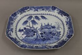 An 18th century Chinese blue and white meat plate. 45.5 cm wide.