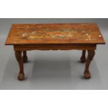 An Eastern bone and wooden inlaid hardwood coffee table. 91.5 cm long.