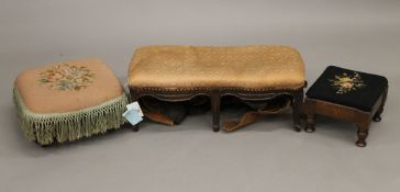 Three various foot stools. The largest 63 cm long.