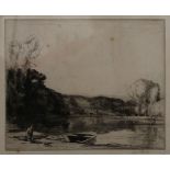 ALFRED BRIERLY, Fishing Boat on a Riverbank, etching, framed and glazed. 25.5 x 21 cm.