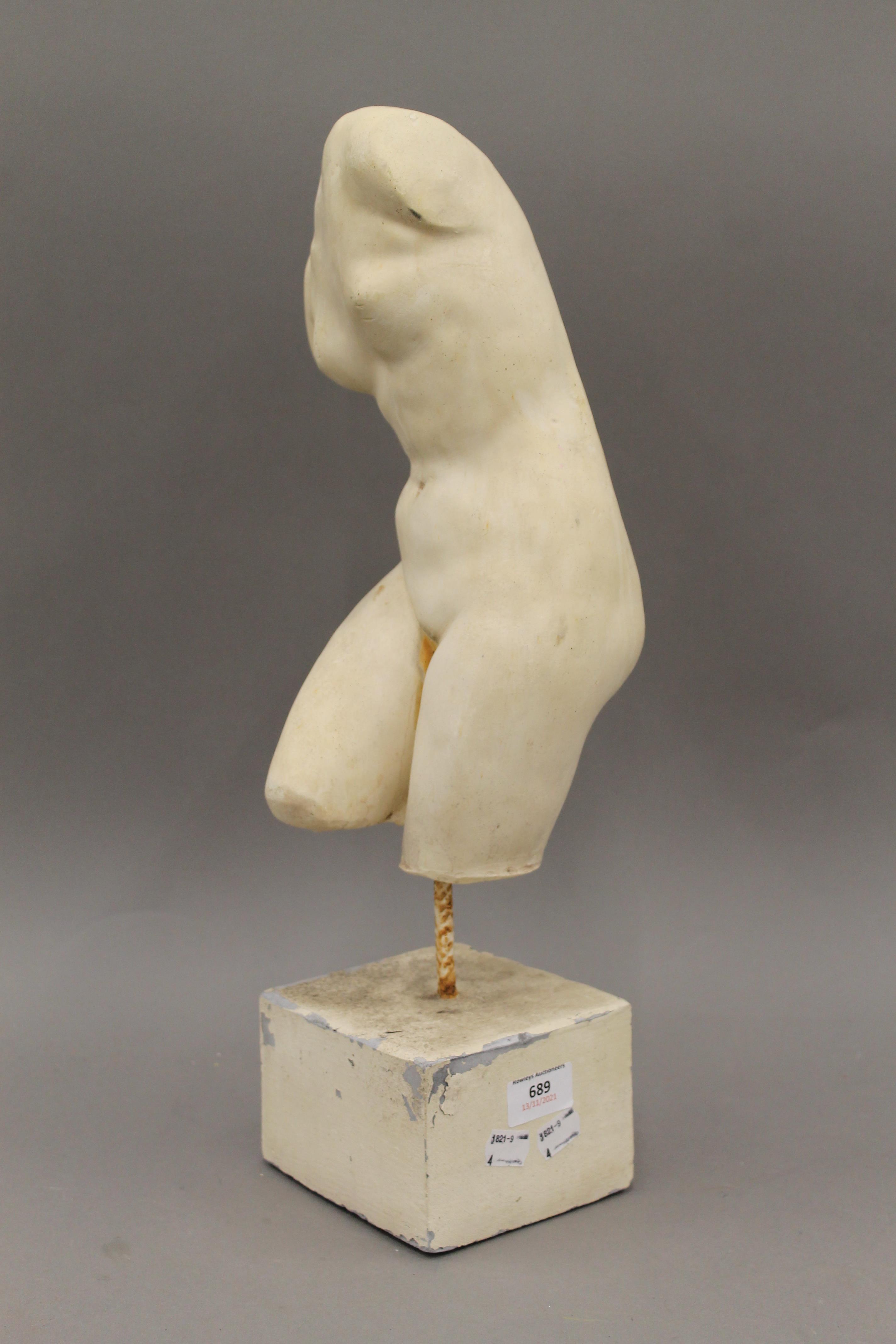 A plaster model of a female torso mounted on a display plinth. 49 cm high. - Image 2 of 3