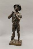 A 19th century patinated bronze model of a boy fishing, signed LAVERGNE and entitled Pecheur.