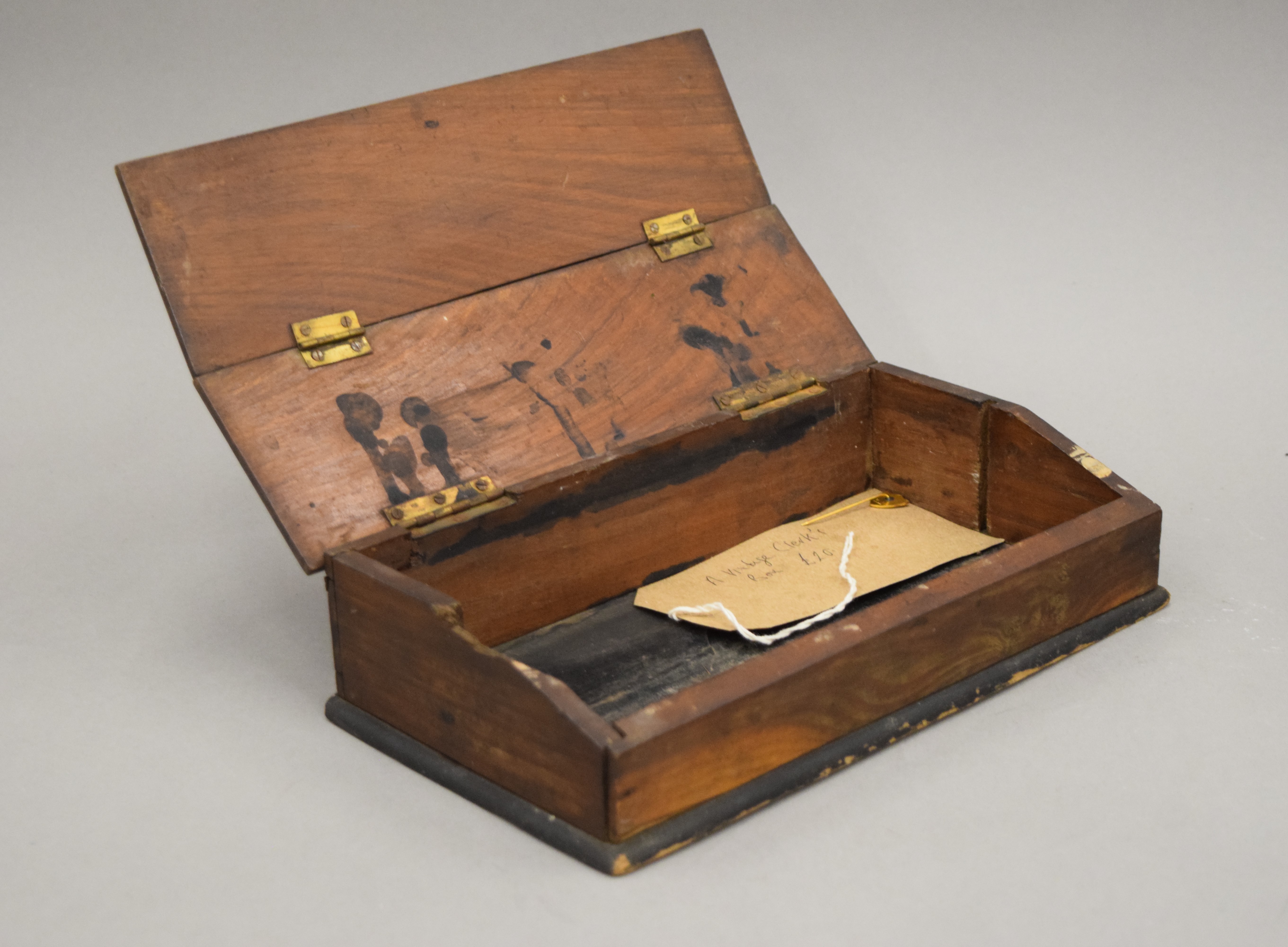 A vintage oak clerk's box with sloping lid and three labels together with an antique Oriental - Image 5 of 9