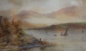 F RAMUS, Highland Loch Scene, watercolour, signed and dated 1905, framed and glazed. 44.5 x 24.5 cm.