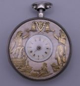 A Vacheron Girod silver striking automaton pocket watch. 5.5 cm diameter.