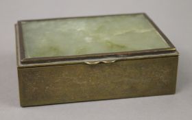 A Chinese jade topped brass box. 11.5 cm wide.