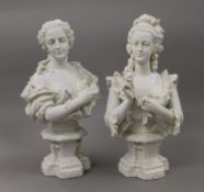 Two Parian busts, Marie Antoinette and Madame De Pompadour. The former 35 cm high.