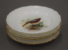 Six small Royal Worcester dishes, each painted with a different bird and signed W Powell.