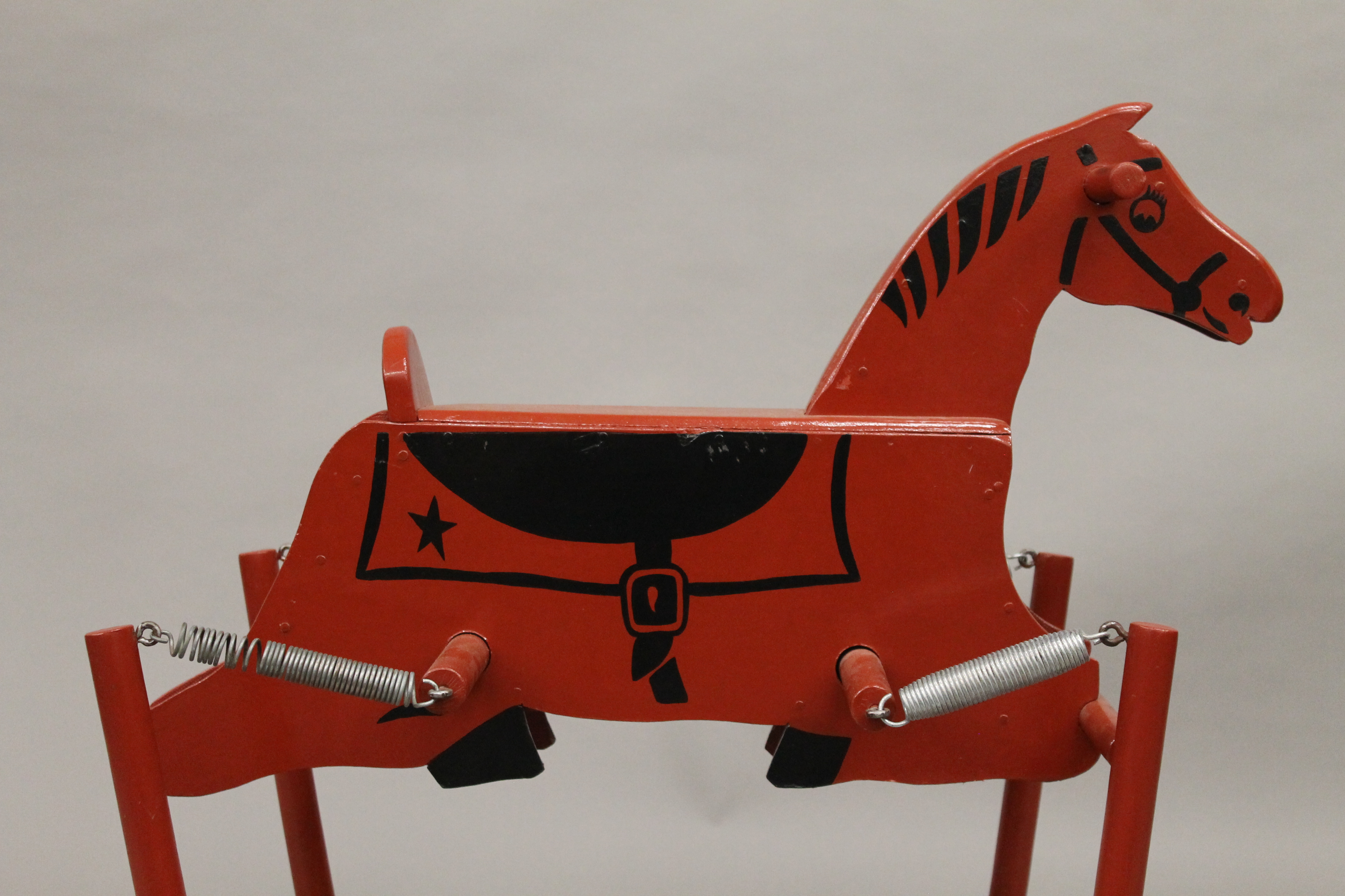 A vintage red painted rocking horse. 74 cm high. - Image 3 of 3