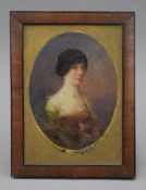 An early 20th century oil on board, Portrait of a Lady, framed. 14 x 19.5 cm.